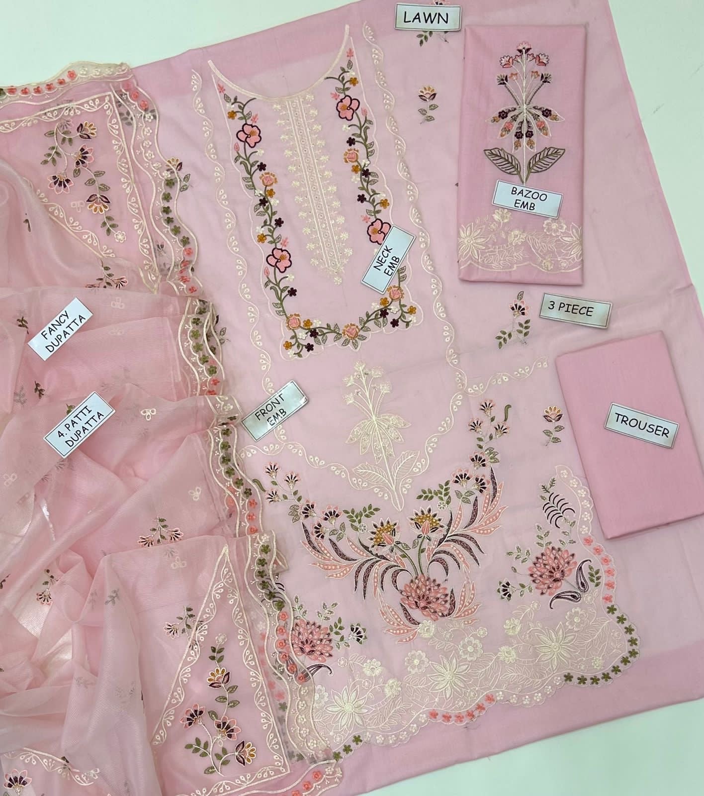 Aneelas 3pc embroidered lawn