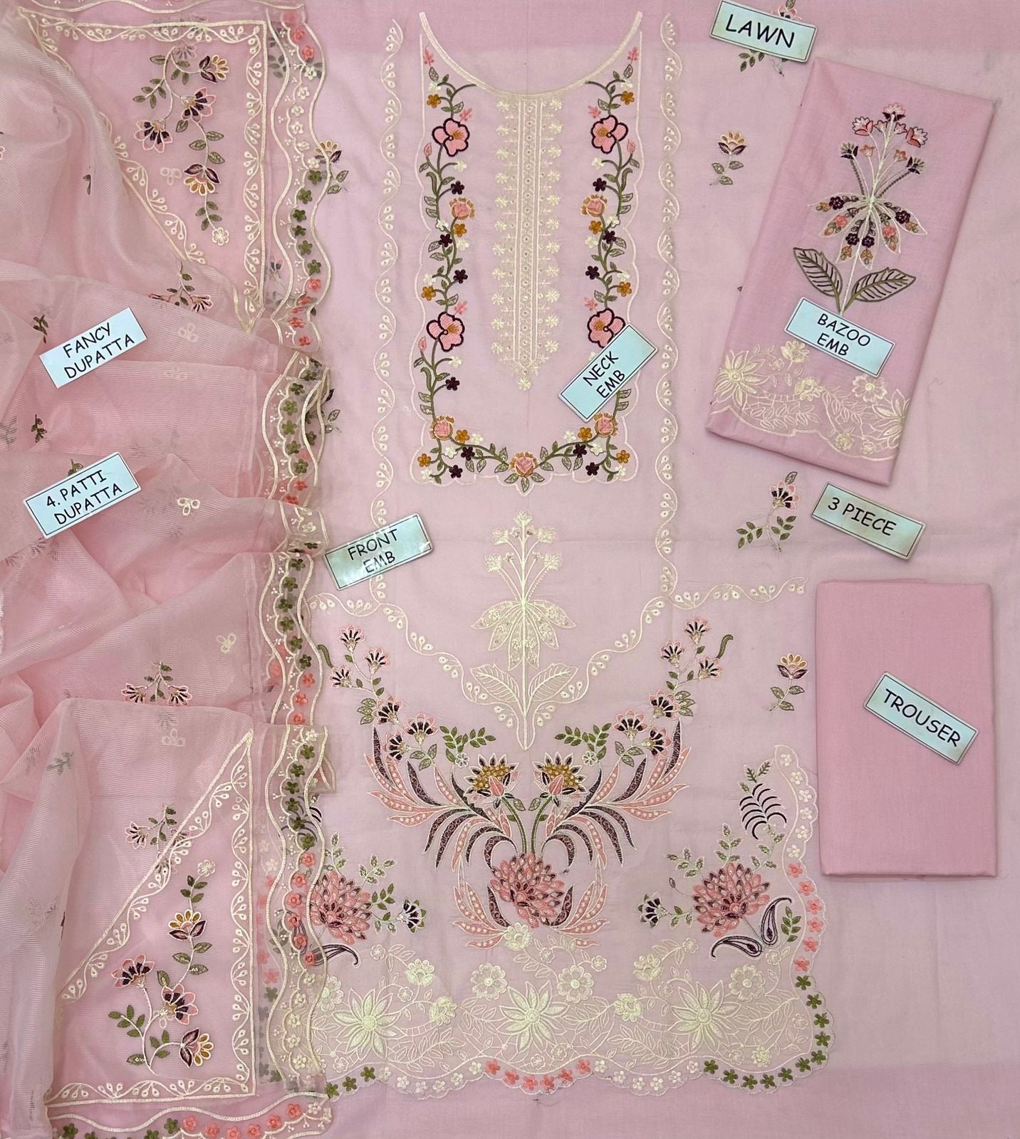 Aneelas 3pc embroidered lawn