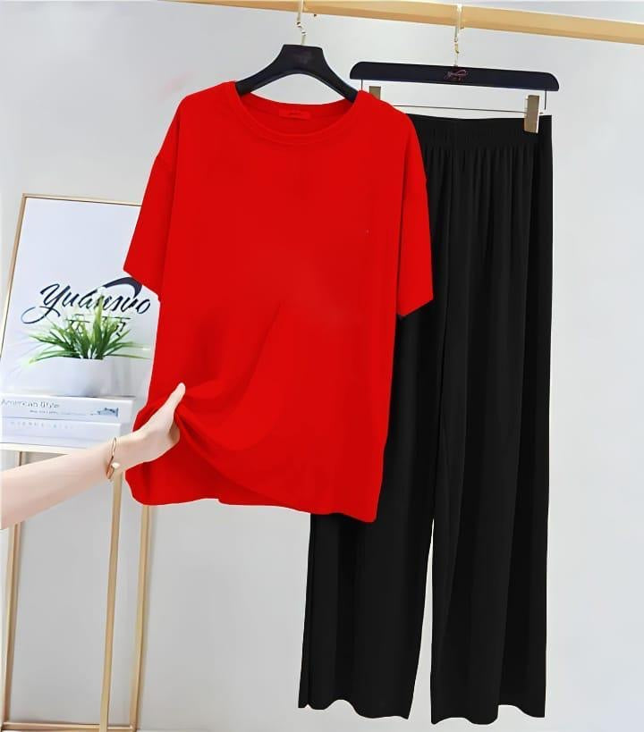 2 Pcs Women Stitched Plain Night-Suit