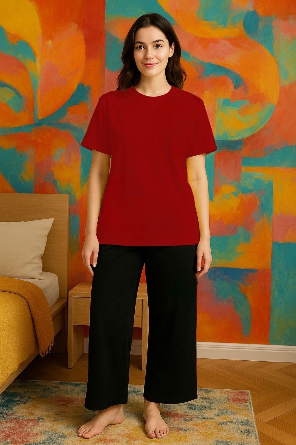 2 Pcs Women Stitched Plain Night-Suit