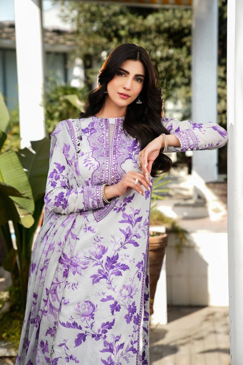 Aneelas 3pc Lawn& Chiffon Dupatta Suit